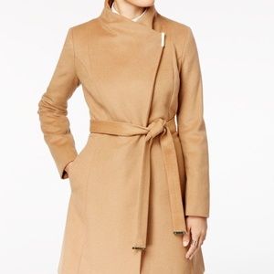 MICHAEL Michael Kors belted wool wrap midi coat camel with gold hardware S